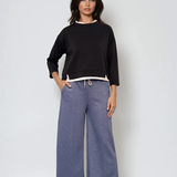 Pantaloni lungi la dungă din vâscoză albastru