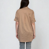 Cămașă cu fundiță din paiete crem