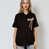 Cămașă cu fundiță din paiete negru