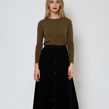 Fustă tricotată clos cu nasturi negru