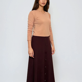 Fustă tricotată clos cu nasturi maro