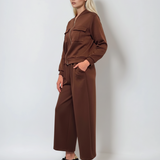 Pantaloni lungi la dungă din vâscoză maro