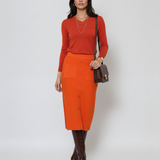 Pulover cu decolteu în V moale si confortabil portocaliu