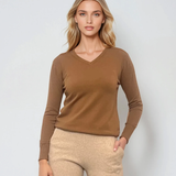 Pulover cu decolteu în V moale si confortabil beige