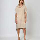 Rochie lungă în spate cu glugă și buzunare crem