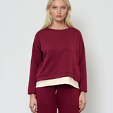 Bluză cu mânecă lungă cu insertie albă grena