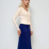 Fustă midi tricotată cu buzunare albastru