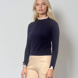 Pulover cu volan plisat bleumarin