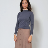 Pulover cu volan plisat albastru