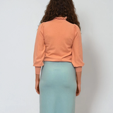 Pulover cu mâneci bufante si guler încretit somon