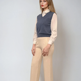 Vestă cu mâneci si guler cămasă albastru