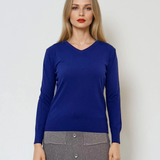 Pulover cu decolteu în V moale si confortabil albastru