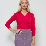 Pulover cu decolteu în V moale si confortabil ciclam