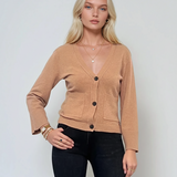 Cardigan cu decolteu în V si buzunare beige