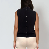 Vestă pe gât cu nasturi decorativi negru