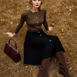 Fustă tricotată clos cu nasturi negru