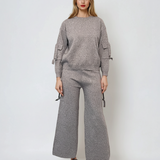 Compleu tricotat casual cu cataramă la buzunare gri