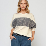 Tricou  cu inserție denim la bust alb