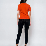 Pulover tricotat cu mânecă scurtă si perle portocaliu