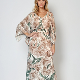 Rochie vascoza cu maneca larga si print floral-Beige