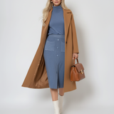 Fustă midi tricotată cu buzunare albastru-jeans