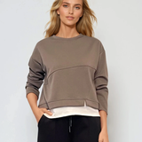 Bluză cu mânecă lungă cu insertie albă kaki