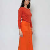 Fustă midi tricotată cu buzunare portocaliu