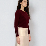 Pulover en-coeur cu nasturi pe mâneci grena