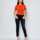 Pulover tricotat cu mânecă scurtă si perle portocaliu