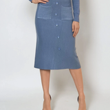 Fustă midi tricotată cu buzunare albastru-jeans