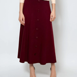 Fustă tricotată clos cu nasturi grena