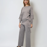 Compleu tricotat casual cu cataramă la buzunare gri