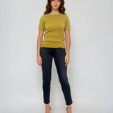 Pulover tricotat cu mânecă scurtă si perle verde