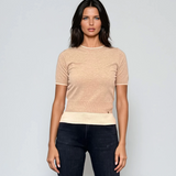 Pulover cu mânecă scurtă și bordură contrast beige