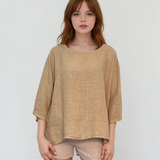 Bluză largă din in in colturi beige