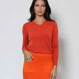 Pulover cu decolteu în V moale si confortabil portocaliu