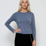 Pulover călduros cu guler rotund albastru-jeans