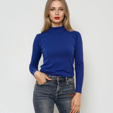 Pulover basic cu guler scurt albastru