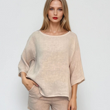 Bluză largă din in in colturi crem