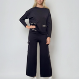 Compleu tricotat cu buzunare negru