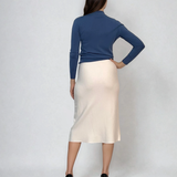 Pulover basic cu guler scurt albastru-jeans