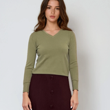 Pulover cu decolteu în V moale si confortabil vernil