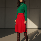 Fustă plisată cu curea rosu