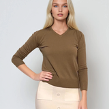 Pulover cu decolteu în V moale si confortabil olive