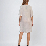 Rochie lejeră din in cu buzunare și nasturi alb