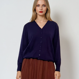 Jachetă basic cu decolteu si nasturi bleumarin