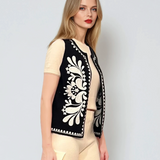 Vestă cu model traditional negru-alb