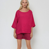 Bluză largă din in in colturi ciclam