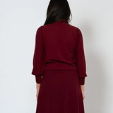 Pulover cu mâneci bufante si guler încretit grena