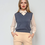 Vestă cu mâneci si guler cămasă albastru